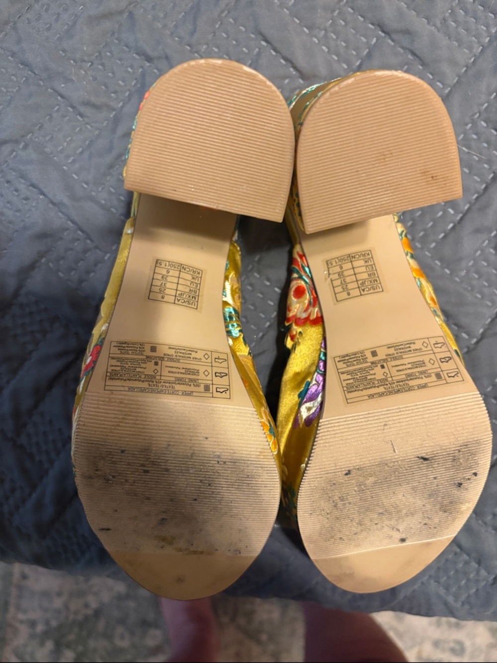 Forever 21 Yellow Floral Satin Mule Heels - Picture 3 of 4